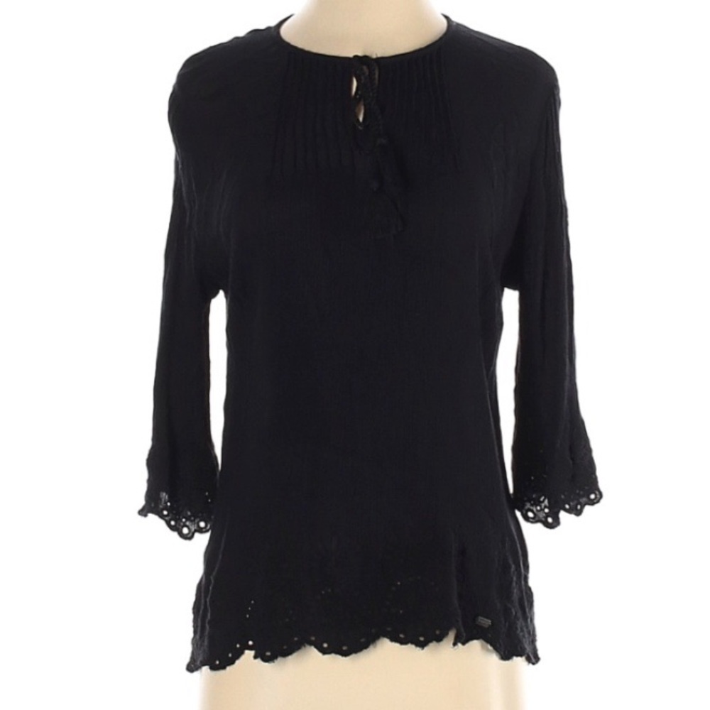 Superdry the Festival Fringe black peasant top blouse size small‎